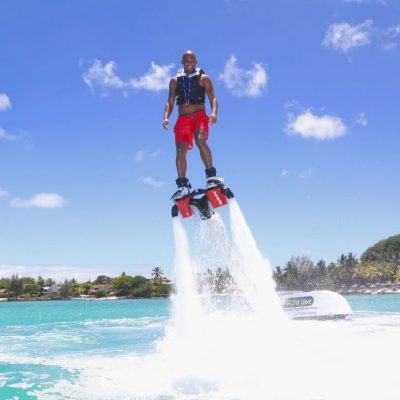 Flyboard rider above the water at Tanjung Benoa, Bali