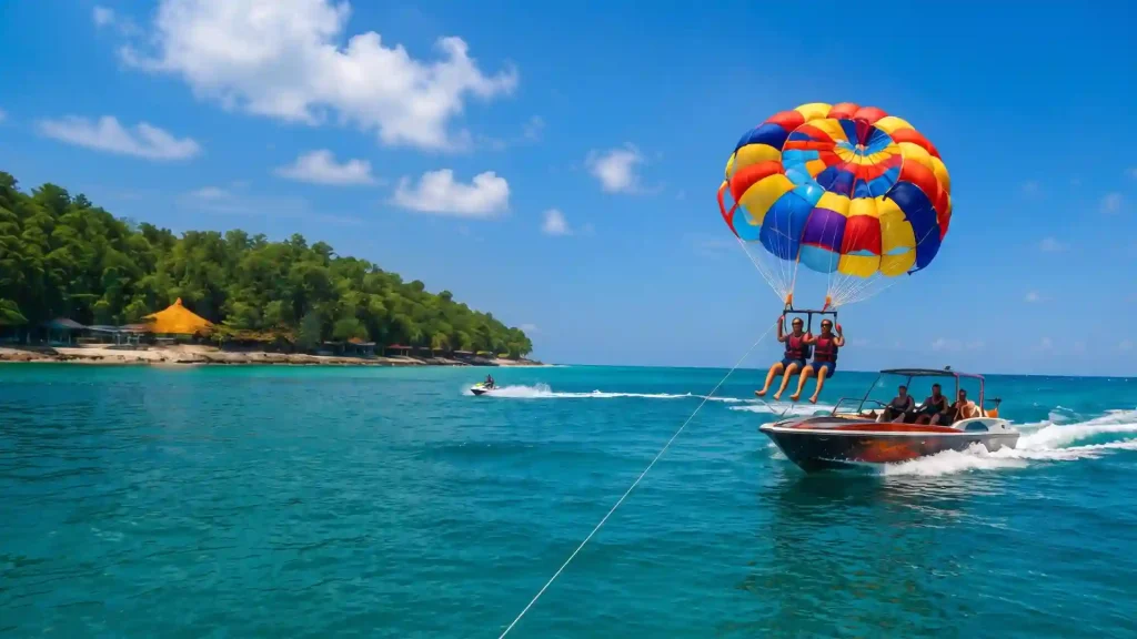 Parasailing behind a speedboat in Bali
