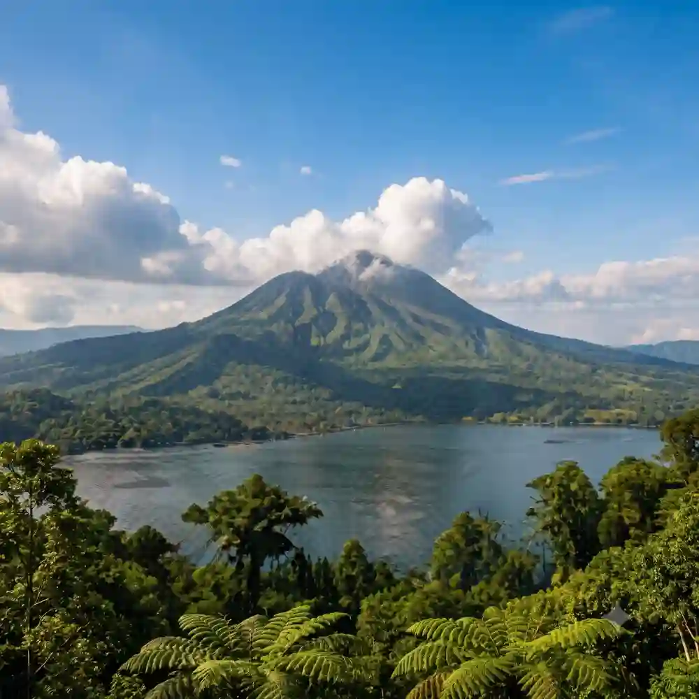 Mount Batur and its crater lake seen from Kintamani, Bali