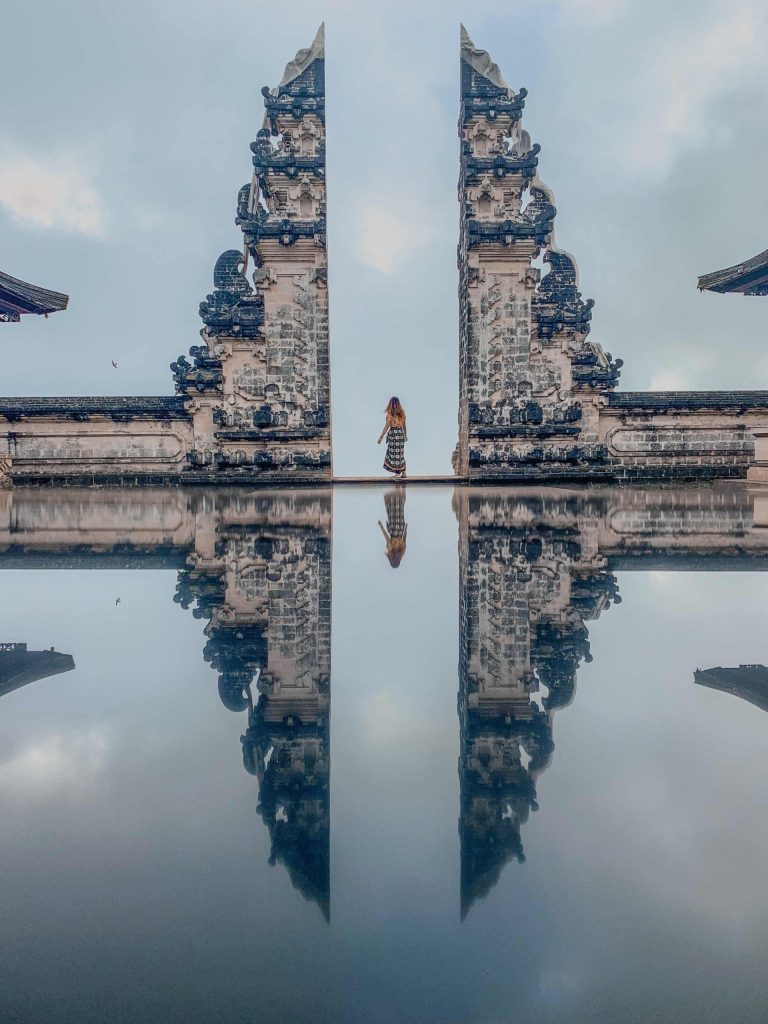 Gate of Heaven at Lempuyang Temple with a mirror reflection