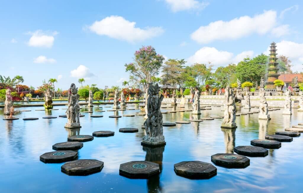 Stepping stones across the pond at Tirta Gangga Water Palace, East Bali