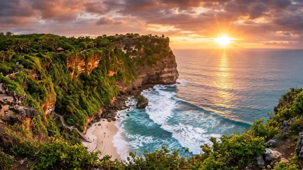 Uluwatu cliffs and ocean at sunset, Bali